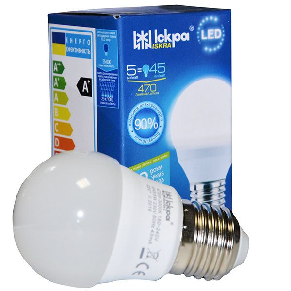 Лампа LED G45 куля 5W Е27 4000К, Iskra (Іскра)