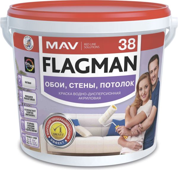  Фарба шпалери, стіни, стеля, 5л (7,0 кг) MAV FLAGMAN 38 (МАВ ФЛАГМАН 38)