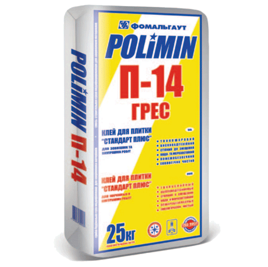 Клей для керамограніту та каменю Polimin P-14 (Полімін П-14) 25 кг
